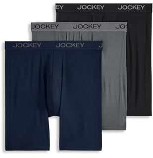 Jockey Men's Underwear Chafe Proof Pouch Ultra Soft Modal 8.5 Long Leg Boxer Brief - 3 Pack, True Navy/Battleship Grey/Black, XL