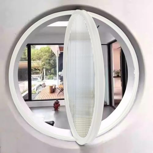 HEFJIAYCIQ Finestra Rotonda Girevole in Lega Di Alluminio, Finestra Ad Oblò Con Maniglia in Vetro Temperato Con Decoro A Parete, Finestra A Battente Per La Cucina,White 1,30cm/11.8in