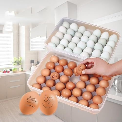 Para soporte de huevos con 34 rejillas diseñado para refrigeradores, caja de almacenamiento de alimentos transparente para organizar huevos