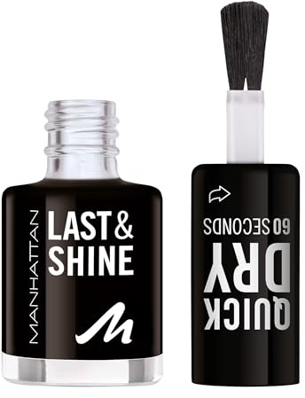 MANHATTAN Last & Shine schnelltrocknender Nail Polish, veganer & tierversuchsfreier Nagellack, langanhaltend, ultraglänzendes Finish, 8ml, Fb. 790 Black is Black