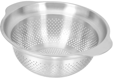 FONDOTIN Colino in Acciaio Resistente Spesso e Profondo Con Manico Ergonomico Scolapasta Multifunzione Per Lavaggio e Scolatura Di Pasta Riso e Verdure Facile Da Pulire Adatto Per Cucina Qu