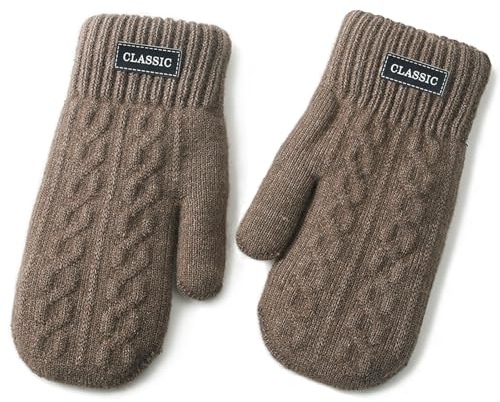 Tricot Gants Et Moufles Homme, Gants Hiver Homme, Gant Mitaines, Gant Homme Hiver En Velours Arctique Douce, Thermique Gant Chaud Pour Ski Velo Sport Course À Pied (Couleur café)