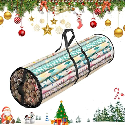Djowyh Julklappspapper arrangör förvaring – förvaringslåda för presentpapper, transparent förvaringskorg med handtag för familjefester vardagsrum festdekoration