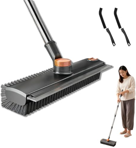 Three-In-One Floor Scrubbing Brush,Multi-Purpose Long-Handled Scrubbing Brush,360° Rotating Brush Head,With Squeegee And Scraper,Suitable For Tile Walls,Bathrooms,Courtyards,And Kitchen Cleaning.