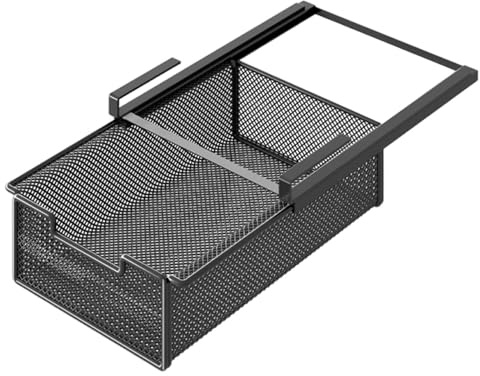 SiaBiced Cajón Organizador Extraíble Canasta Colgante de Alambre con Diseño Deslizante para Ahorro de Espacio Escritorio y Armario Adecuado para Cocina Oficina, Negro