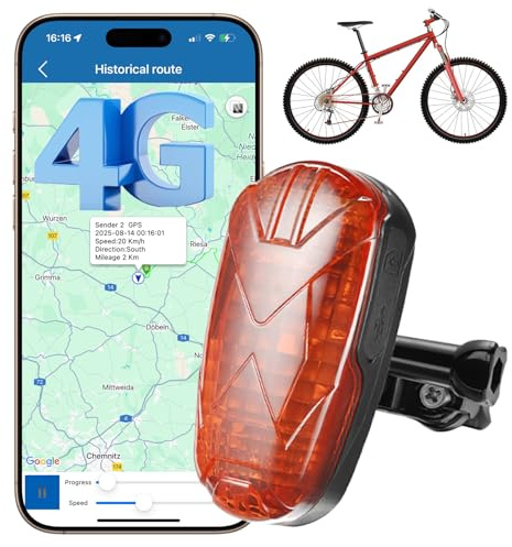 Winnes 4G Fahrrad GPS Tracker,Verdeckte Fahrrad GPS Tracker Ohne ABO mit SOS,1800mAh,180 Tage Historische Routen Playback.Geo-Fence IOS Android SMS/APP/Web,Für Ebike,Klappräder