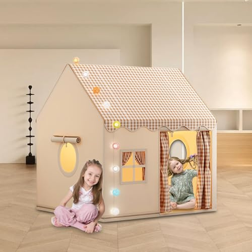 Kids Play Tent Indoor, 120×105×128cm, Large Castle Children's Playhouse, Toy House With Window And Lights, For 3 4 5 6 7 Year Old Boy Girl