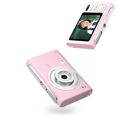 VBESTLIFE Cámara Vlogging 4K para Fotografía con Tarjeta de 16GB, Cámara Digital Compacta Portátil de 64MP para Apuntar y Disparar para Adolescentes Principiantes con Zoom de 16X, Trípode (Rosada)