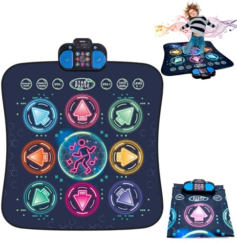 Tanzmatte Kinder ab 3 4 5 6 7 8 9 10 11 12 Jahre, Musik Tanzmatte Spielteppich Mädchen Spielzeug ab 3-12 Jahre, Geschenke Weihnachten Geburtstags, Type-C Anschluss, Bluetooth Musik, 6 Modi