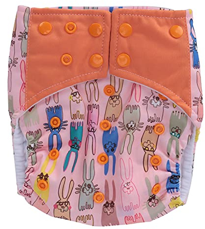 OKOVO Bunt bedruckte Baby-Stoffwindel, Cartoon-Muster, niedlich, waschbar, wiederverwendbar, atmungsaktiv (Kaninchen)
