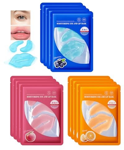 Blend Lip and Eye Masks, 12 Pcs Crystal Collagen Augenpads, Augenringe And Puffiness, Gegen Falten Eye Patches, Fine Lines, Moisturizing Lippenmaske Skincare Set, Geschenke für Frauen Mädchen-Set D
