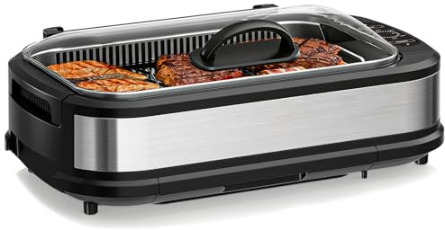 Electactic Smokeless Electric Grill & Griddle for Indoor Cooking, Nonstick Contact Grill with 6-Level Temperature Control, Dishwasher Safe Plates, Auto Shut-Off, Ideal for Kitchen, Apartment, Home