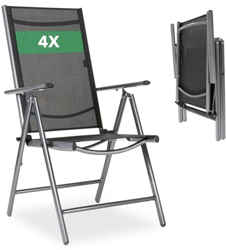 Arebos Gartenstuhl Hochlehner klappbar 4er Set | 7-Fach verstellbare Rückenlehne bis 150° | Balkonstuhl aus Aluminium | Wetterfest & UV-beständig | Bis 120 kg belastbar | Gartenstühle Hochlehner