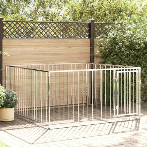 QUAHEAS Outdoor-Hundezwinger aus Stahl 200×200×100 cm mit verschließbarer Tür, wetterfestes Freigehege für Hunde und Welpen, ideal als Laufstall, Schutzgehege für Garten, Terrasse, Camping