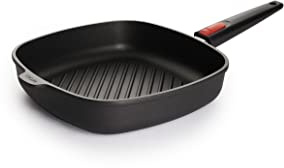 Woll – Nowo Titanium Grillpfanne 28x28 cm viereckig mit Rillen & abnehmbarem Stiel – Aluminiumguss Antihaftpfanne – für Ceran, Gas, Elektro & Halogen – nicht induktionsgeeignet, backofenfest