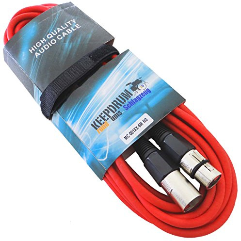 keepdrum MC-001XX RD 6m Mikrofonkabel Rot XLR Female/XLR Male + Klett-Kabelbinder