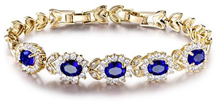 GULICX Silber/Gold Armband Tennisarmband 5 Oval Zirkonia Rubin/Saphir/Amethyst Armkette mit Weiß/Blau/Rot/Lila Kristall