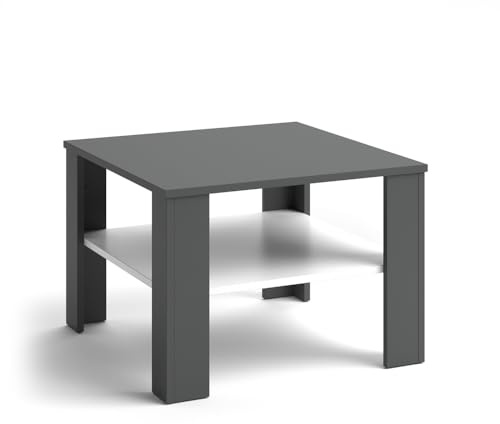 Vicco Couchtisch Homer, Weiß/Anthrazit, 60 x 60 cm | zur Aufbewahrung von Zeitschriften und Fernbedienungen