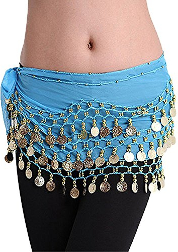 YiLang Orientaler Tanzgürtel für Damen und Mädchen, Bauchtanz, Seide, Schal mit Pailletten, Kostüm, himmelblau, One Size