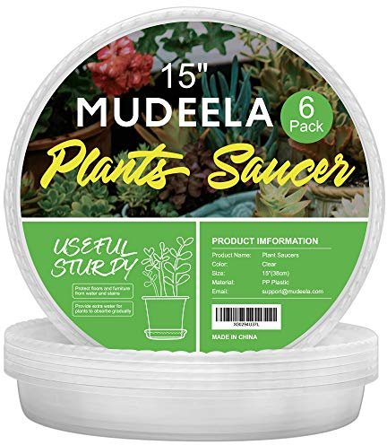 MUDEELA 6 Pack of 15 inch Plant Saucer, Durable Plastic Plant Trays for Indoors, Clear Plastic Flower Plant Pot Saucer, Made of Thicker, Stronger Plastic, with Taller Design