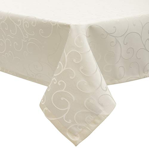 EUGAD Tischdecke Damast Ornamente Seidenglanz Kringel/Circle Design Tafeldecke mit Saum, Tischtuch Größe & Farbe wählbar, Edel Tisch Decke Abwaschbar und Bügelfrei, Eckig 130x250 cm Creme
