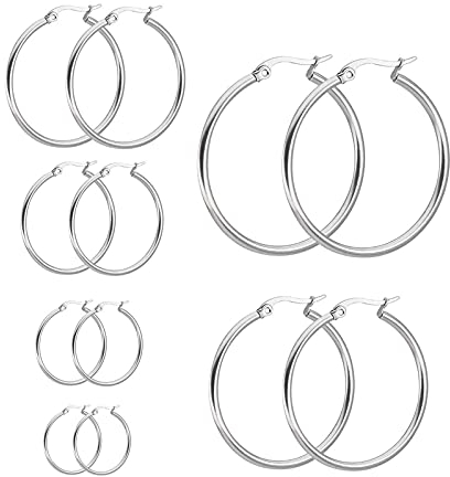 LEEQ 6 Paia Orecchini in Acciaio Inossidabile Cerchio Set Orecchio Cerchio Rotondo Set di Anelli Orecchio, 6 Taglie