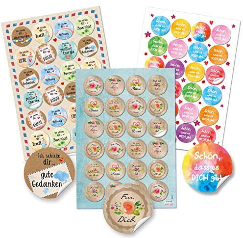 Logbuch-Verlag Kleine Aufkleber 72-tlg. Set Sprüche Sticker Schön dass es dich gibt Liebe Motivation Kraft positive Worte Freundschaft Ø 4 cm
