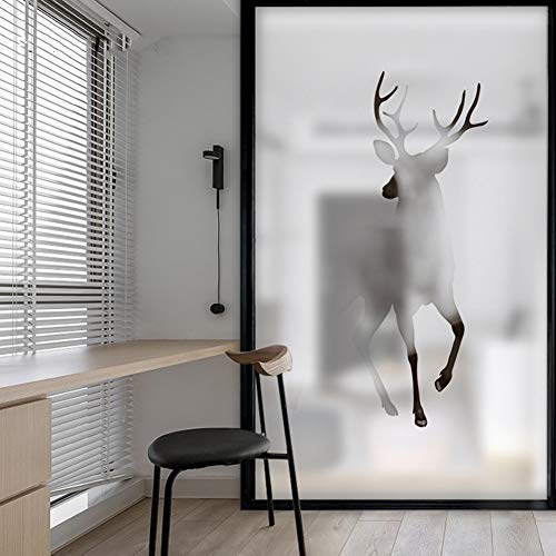 ARKZD Weiß Fensterfolie Sichtschuzfolie Dekorfolie Privatsphäre Milchglasfolie Statisch Haftend Hirsch Fensteraufkleber (100x200cm)