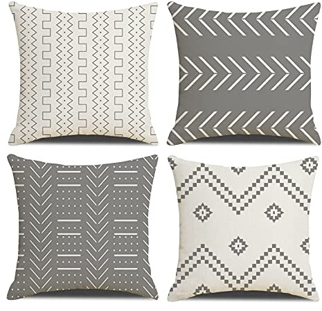 DWDC Fundas de Cojines 45 x 45 cm, Juego de 4 Fundas de Cojín Cuadradas con Textura Patchwork Gris para Sofá, Silla, Dormitorio, Decoración Moderna, Hogar, Oficina