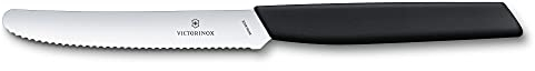 Victorinox Swiss Modern, Profi Gemüsemesser-Set, 2-teilig, Brotzeitmesser, Extra Scharfe Klinge, Wellenschliff, 11 cm, Rostfreier Stahl, schwarz