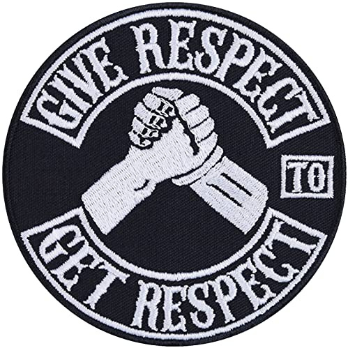 EXPRESS-STICKEREI Biker tygmärke Give Respect to get respect stryka/patch att sy på | lappar/strykbilder motorcykel applikation för jeans/läder/motorcykeltillbehör | 90 x 90 mm