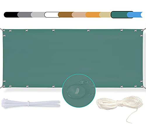 MEEYI Toldo para Balcón Parasol Pantalla Privacidad Ocultación Patio Jardín Terraza Protección 150x800cm Protección UV Impermeable Y Opaco con Ojales ​Cables y Cuerdas Verde Oscuro