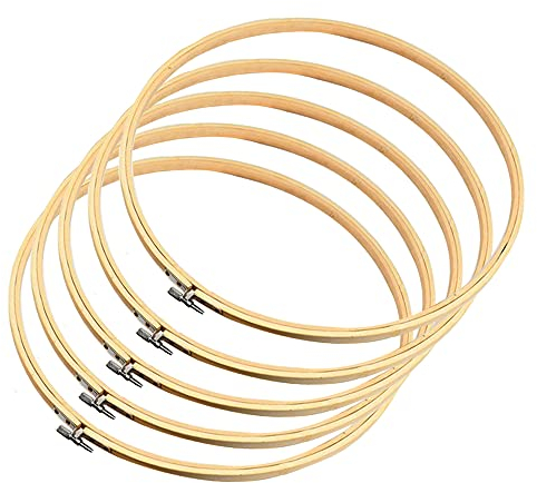 Belvanr Stickrahmen Holz 5 Stück Bambus Kreuzstich Rahmen Rund Stickrahmen Einstellbar Stickerei Ring Hoop Nähen Bambus Kreis Set Stick Ring für Dekoration DIY Nähen