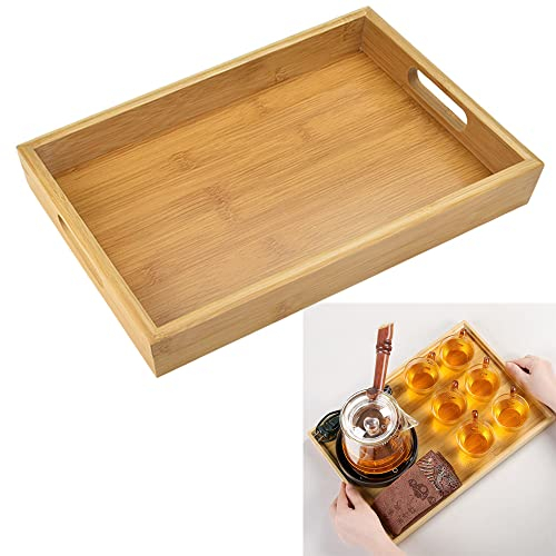 DECARETA Bandeja de servir bambú tableta rectangular mango de madera bandeja bandeja de madera con asas bandejas de servir 30 x 20 cm bandeja de cocina platos servir platos para desayunar platos