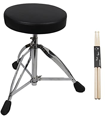 ValueHall Schlagzeughocker Höhenverstellbar Schlagzeugstuhl Drumhocker mit Holz Drumsticks Drummersitz Standbeine mit Gummifüßen für Elektronisches Schlagzeug V14B02