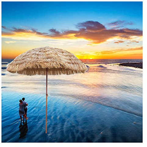 XPGEREP Parasol Pliant En Plein Air, Parasol En Paille De Plage Inclinable Pour Les Cafés De La Cour De La Plage, Facile À Ranger/Diameter 2.4m / Hight 2.2m