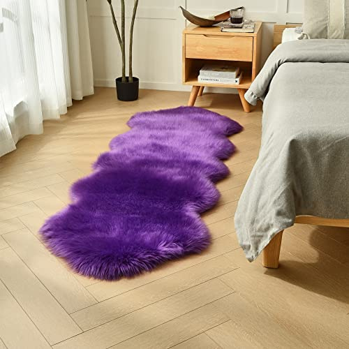duduta Tapis de Couloir en Fausse Peau de Mouton Lavable en Fausse Fourrure pelucheuse Violet 0,6 x 1,8 m