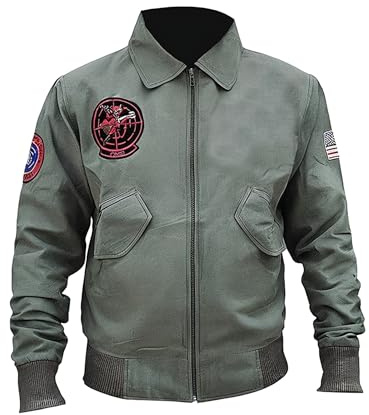 Suiting Style Veste en coton pour homme Tom Cruise Air Force G1 Maverick Flight Aviator Pilot Bomber Vert, Vert, S
