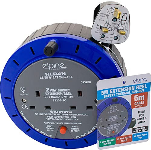 NEW EXTENSION LEAD CORD UK CABLE ELECTRIC MAINS POWER 1 2 3 4 6 8 10 GANG WAY SURGE PROTECTED TOWER 3 PIN MULTI SOCKET PLUG AMP SWITCHED REELS INDOOR OUTDOOR HEAVY DUTY USB (2 WAY 5M REEL)