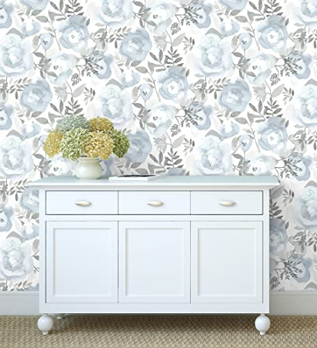 GAULAN 680628 Papier peint vinyle écologique fleurs bleu ciel à l'aquarelle pour mur salon cuisine bain chambre salle à mange tête de lit - Rouleaux de 10 m x 0,53 m