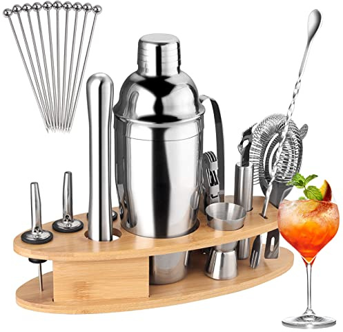 FUNYKICH 22 Piezas Juego de Coctelera Profesional, Coctelera Coctéles de Acero Inoxidable de 750 ml para Cócteles, Mezclar Bebidas, Hogar, Bar, Fiesta, Regalo de Su Familia y Amigo