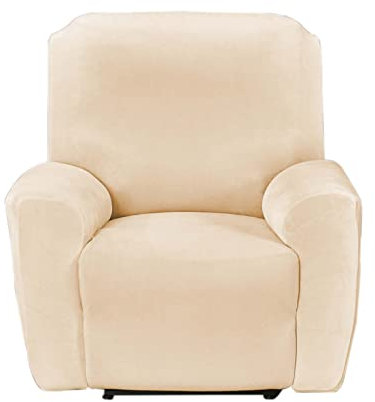 DEZYPZAM Samt Stretch Sesselbezug, Stretch Sesselbezug Relaxsessel, Sesselschoner, Stretchhusse für Relaxsessel Komplett, Elastisch Bezug für Fernsehsessel Liege Sessel (Hell Beige)