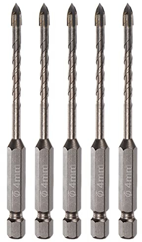 sourcing map 5pcs Titanium Coated Masonry Drill Bit, 4mm Concrete Drill Bits Ceramic Tile Drill Bit with 1/4 Hex Shank for Ceramic Tile Marble Mirror Glass Concrete Brick Plastic Wood