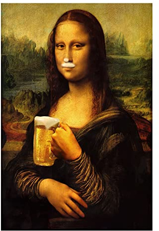 TANYANG Lustige Mona Lisa Trinkt Bier Leinwandgemälde Berühmte Poster Und Drucke Wandkunst Modulare Bilder Für Wohnzimmer Wohnkultur 21X30Cm Kein Rahmen