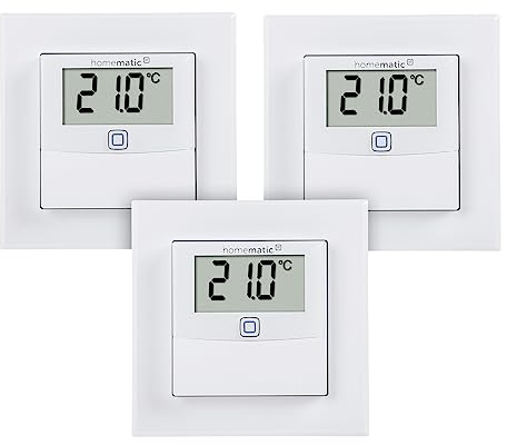 Homematic IP Smart Home 3er-Set Temperatur- und Luftfeuchtigkeitssensor mit Display – innen, steuert Heizkörper/Fußbodenheizung per App, Alexa, Google Assistant, Temperaturmessung, Energie sparen