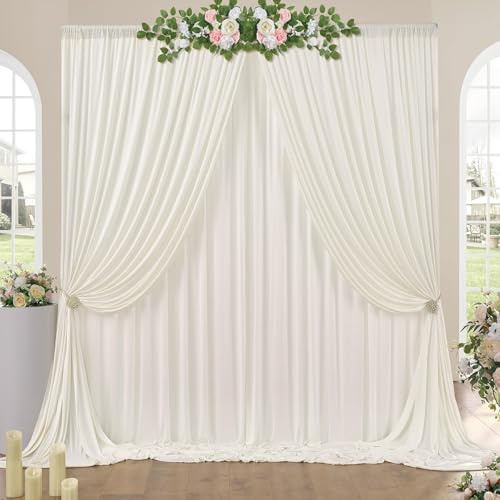 Rideau de toile de fond de fête - 3 x 3 m - Ivoire - En polyester - Pour anniversaire, fête prénatale, baptême, douche nuptiale - Ivoire