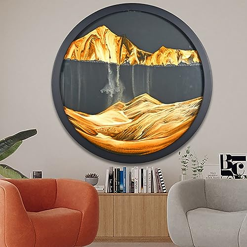 Peinture de Sable Coulant - Sablier Décoratif avec Cadre Mouvant, Art 3D Dynamique, Verre Rond pour Bureau