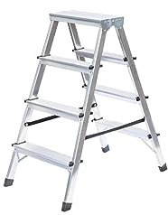PROREGAL Haushaltsleiter | beidseitig begehbar | 2x4 Stufen | Leiter, Teleskopleiter, Trittleiter, Bockleiter, Sprossen-Doppelleiter