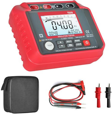 Megóhmetro Digital 20GΩ, AIOMEST Medidor de Resistencia de Aislamiento 5 rango Voltaje 50V/100V/250V/500V/1000V, Registro Datos y Voltímetro AC/DC 600V, Punta Prueba Maletín Transporte Incluye
