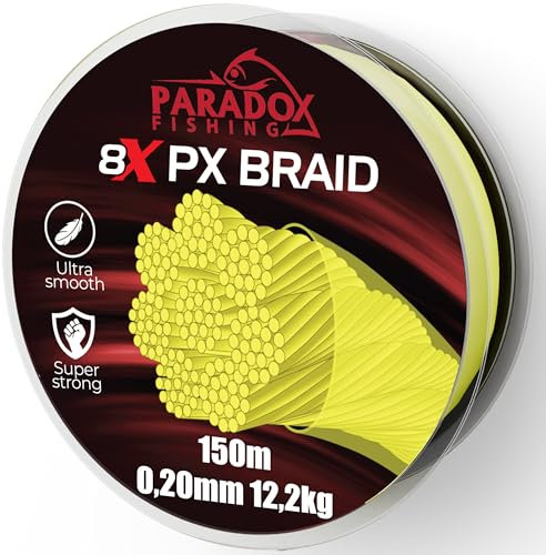 Paradox Fishing 8X PX geflochtene Angelschnur I Chartreuse gelb 150M - 0,20mm - 12,2kg – Angelschnur geflochten- 8fach eng geflochten – perfekt zum Spinnfischen